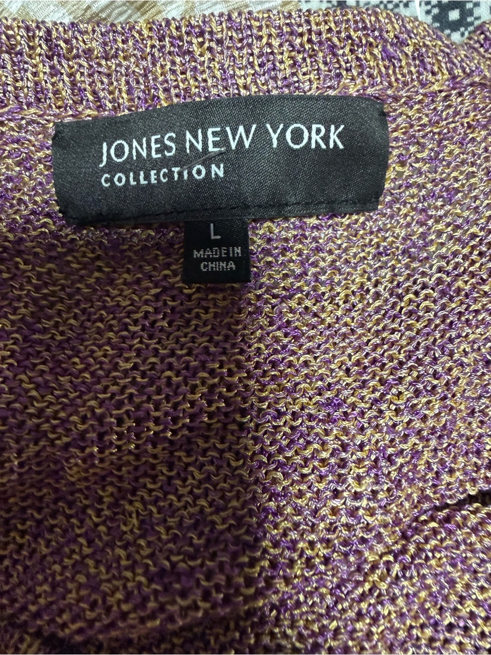 Jones New York Metallic Purple& Gold Sleeveless Textured Midi Sweater Dress Sz L - Picture 5 of 6